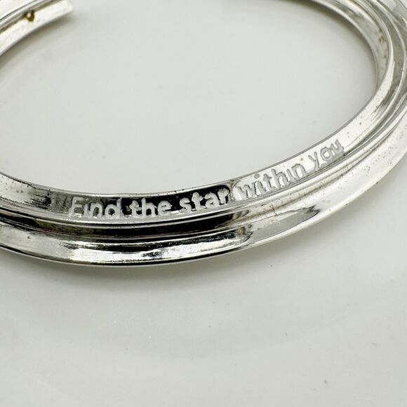 Vintage Star Shaped Cuff Bracelet Engraved Y2K Unique Affirmation Silver Tone - Picture 2 of 14